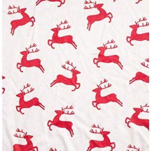 RED Reindeers Soft Plush Blanket Cotton/Acrylic Blend 51" x 67" (christmas)